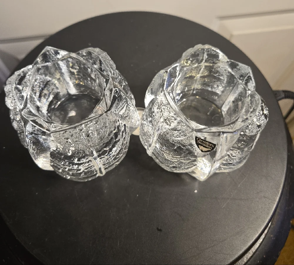 ORREFORS Crystal Sweden EDEN Leaf Votive Tealight Candle Holders Lars Hellsten